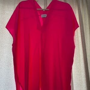 Adrienne Bright Pink V-Neck Cap Sleeve Tunic